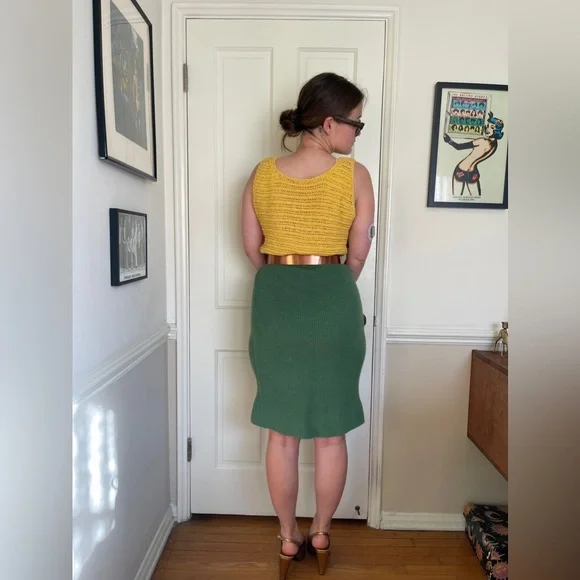 50s Vintage Jantzen Green Knit Skirt - Picture 3 of 10